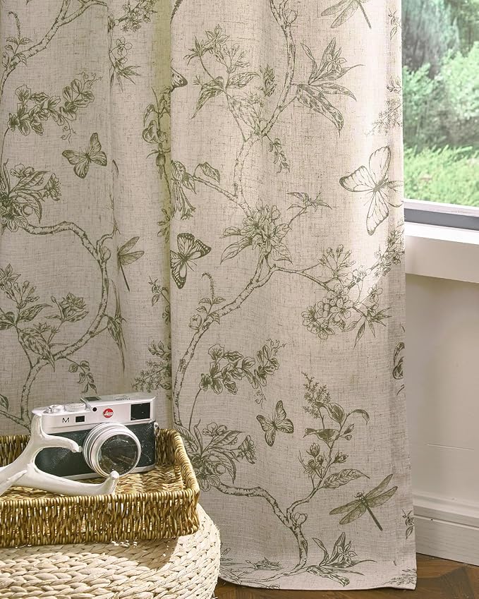 jinchan Floral Linen Curtains for Living Room 84 Inch Length Butterfly Curtain - Image 5