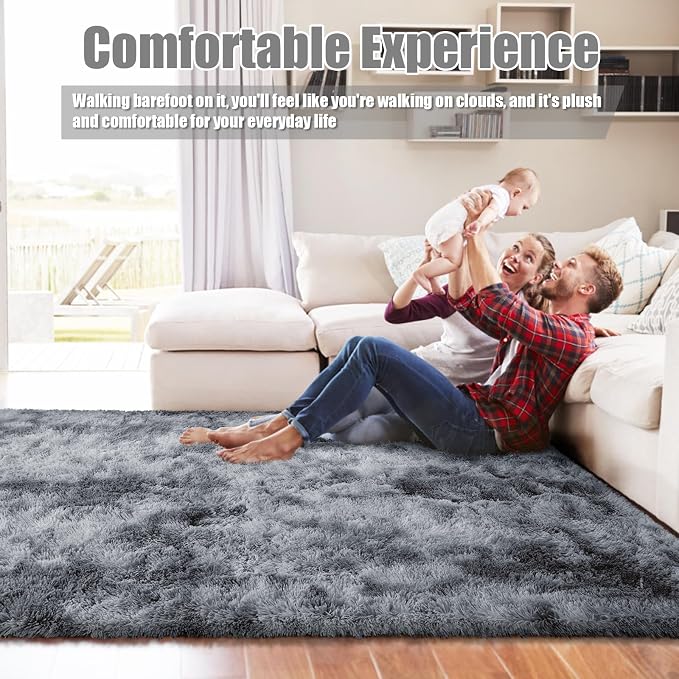 Shag Area Rug for Bedroom 4x6, Tie-Dyed Black Fluffy Area Rugs for Living Room - Image 5