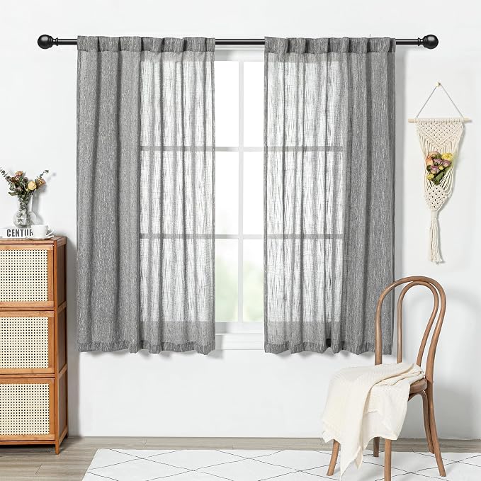 MYSKY HOME Sheer Curtains for Bedroom, Kitchen Curtain Panels Cotton Polyester - Image 2
