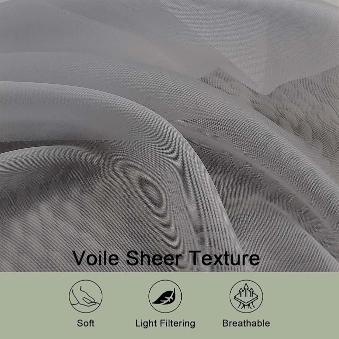 OWENIE Extra Long Grey Sheer Curtains 96 Inches Long 2 Panels Set, Soft - Image 5