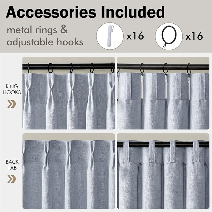 MIULEE Pinch Pleated Thick Linen Curtains 108 Inches Length 2 Panels - Image 8