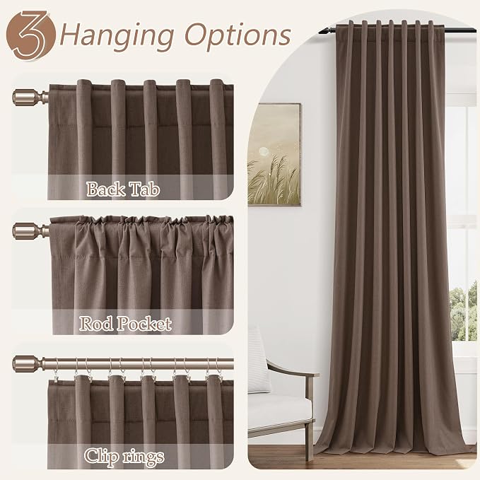 Guken Mocha Mousse 100% Blackout Linen Curtains 96 Inch Length 2 Panels Set - Image 6