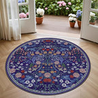 Round Area Rug for Living Room: 4 ft Floral Washable Circle Rug Soft Boho - Image 2