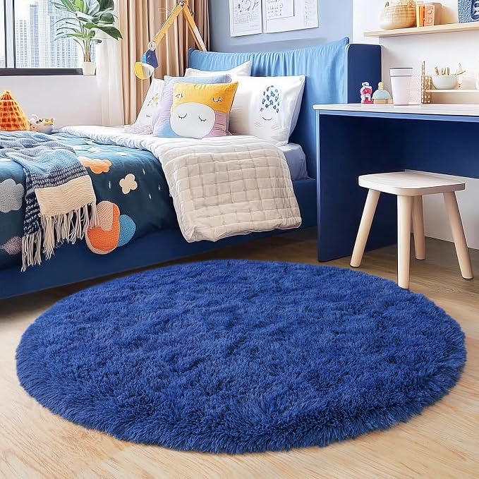 3'x3' Blue Round Rug for Bedroom, Ultra Soft Fluffy Circle Rug for Kids Girls by Quntue