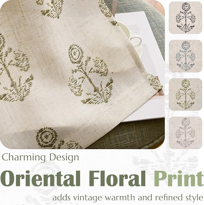 jinchan Linen Floral Curtains for Living Room 96 Inch Length Green Flower - Image 5