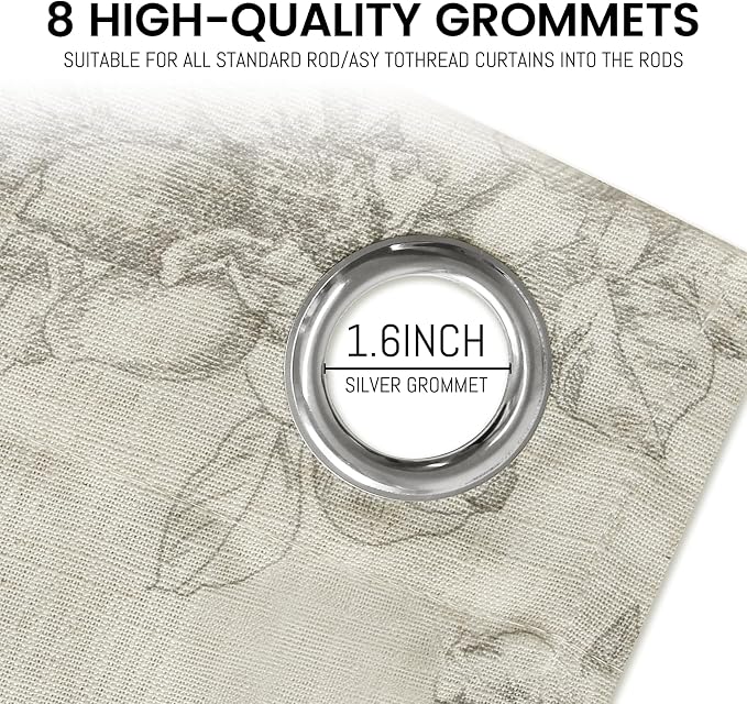 Yakamok Grey Floral Linen Curtains - Image 4