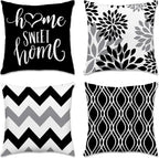 Hexagram Geometric Black Pillow Covers 18x18 Set of 4, Decorative Outdoor Boho by Hexagram