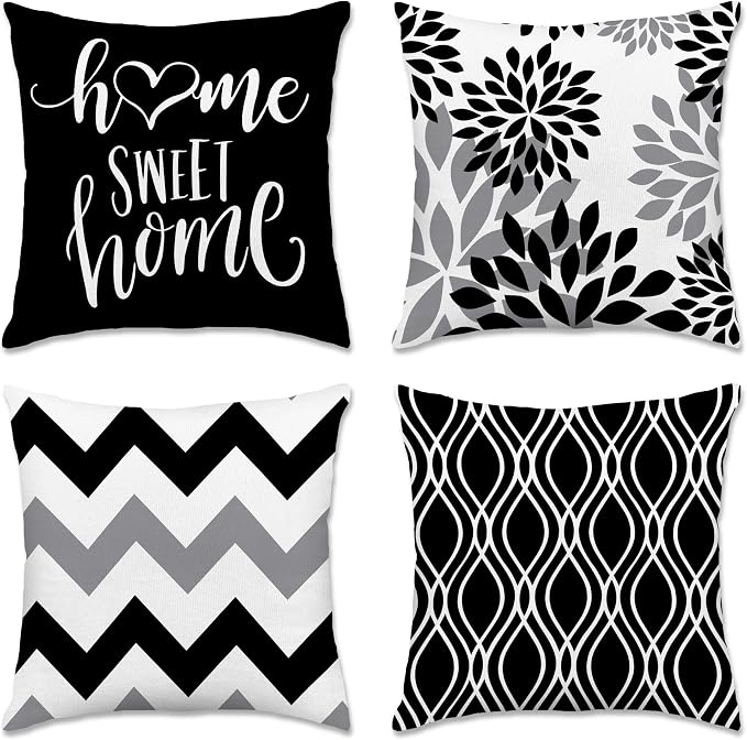 Hexagram Geometric Black Pillow Covers 18x18 Set of 4, Decorative Outdoor Boho by Hexagram