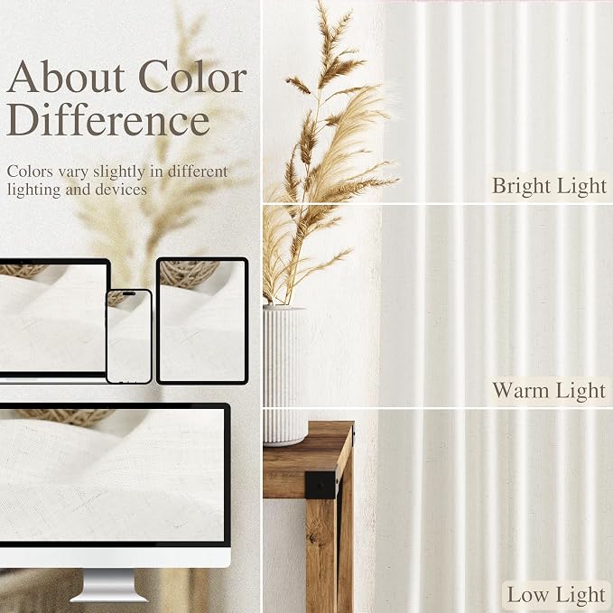 Nanspring Neutral Linen Curtains 63 Inch Length - Image 3