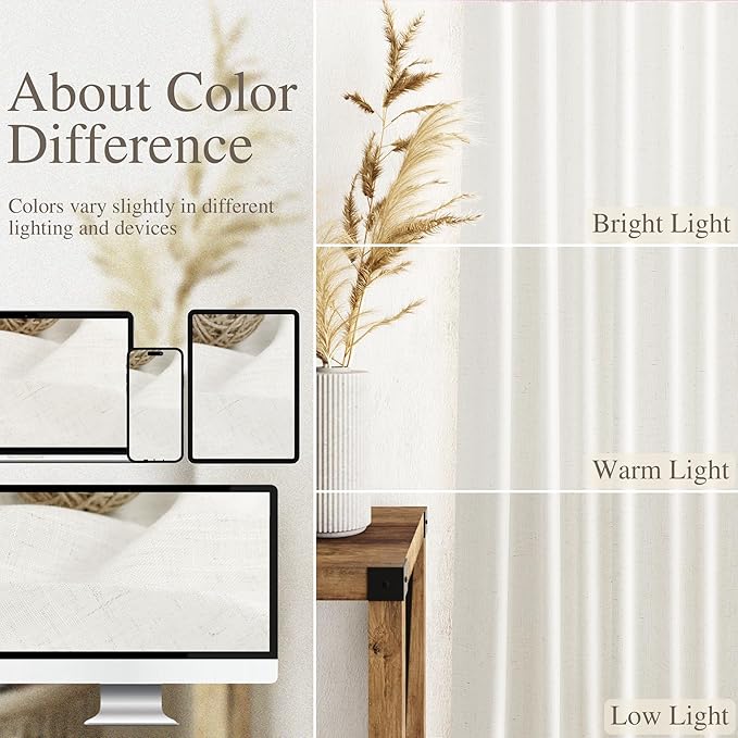 Nanspring Neutral Linen Curtains 120 Inches Long - Image 3