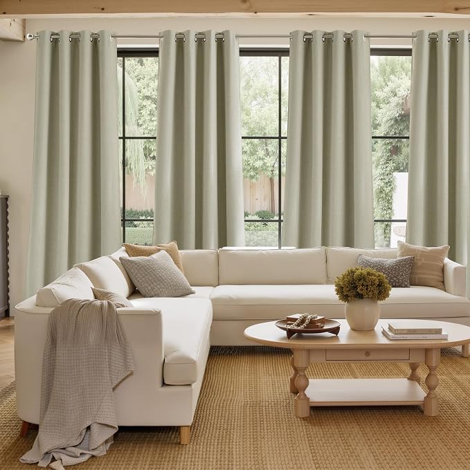 NICETOWN Beige Faux Linen Room Darkening Rod Pocket Curtains 63 inch Length - Image 4