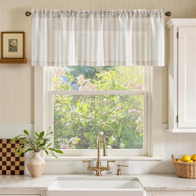 jinchan Striped Valance Farmhouse Window Treatment Linen Textured Drapes - Image 2