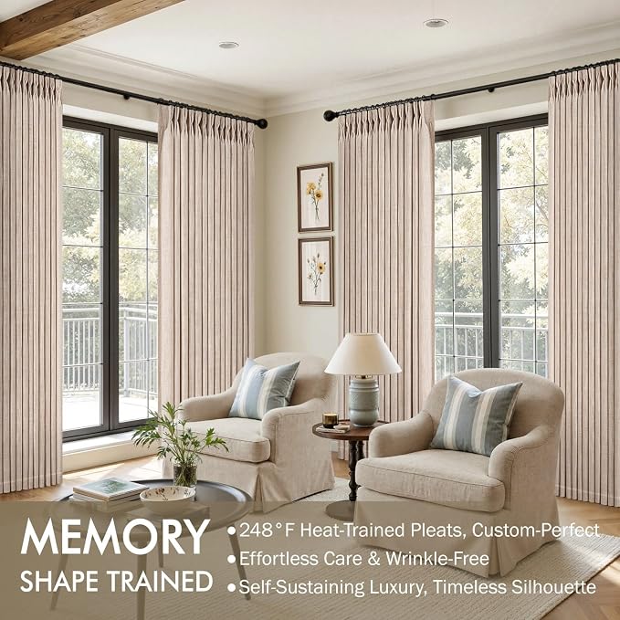 MIULEE Pinch Pleated Thick Linen Curtains 84 Inches Long 2 Panels - Image 2