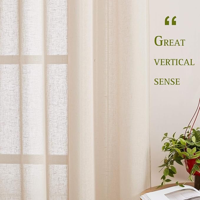 NICETOWN Natural Open Linen Weave Flax Sheer Window Curtains, Ring Top Semi - Image 5