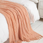 BOURINA Orange Throw Blanket 50 x90 Inches Throw Textured Solid Soft Sofa Throw - Image 4