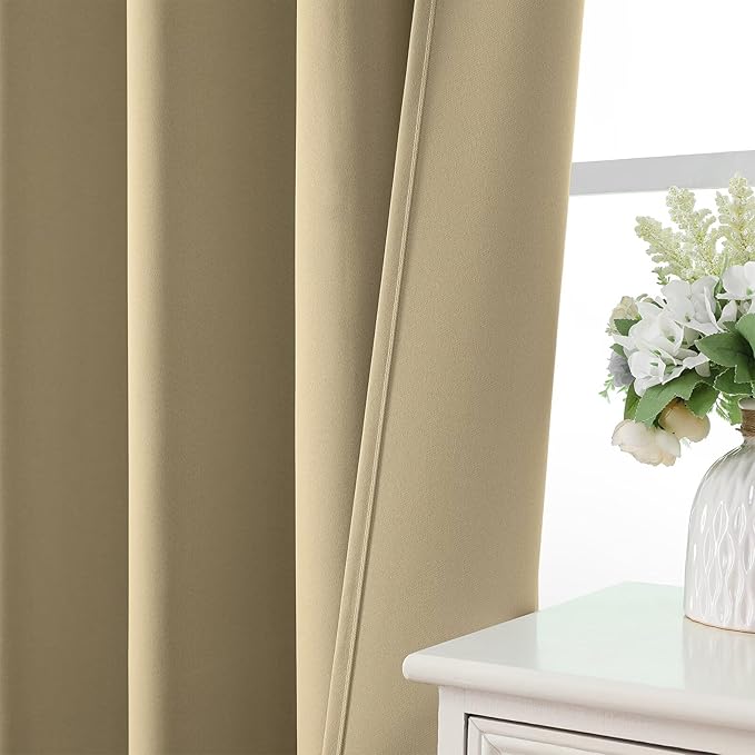 CUCRAF Beige Blackout Curtains 45 inch Length 2 Panels Set, Rod Pocket Room - Image 6