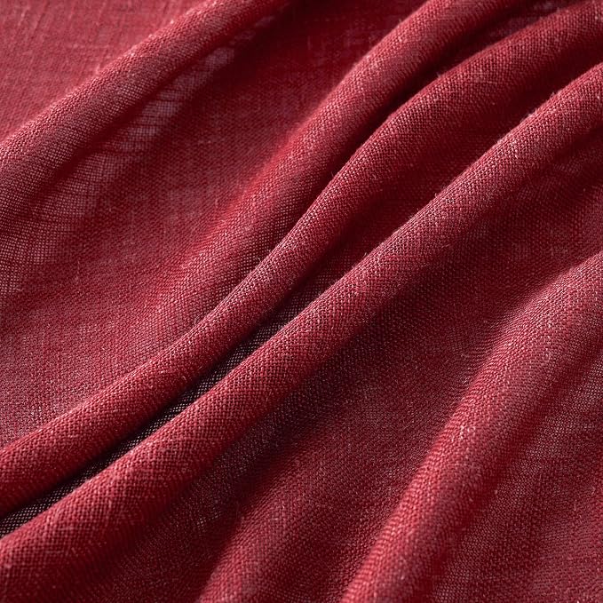 MIULEE Burgundy Red Kitchen Curtains 24 Inch Length 2 Panels, Soft Thick Linen - Image 4