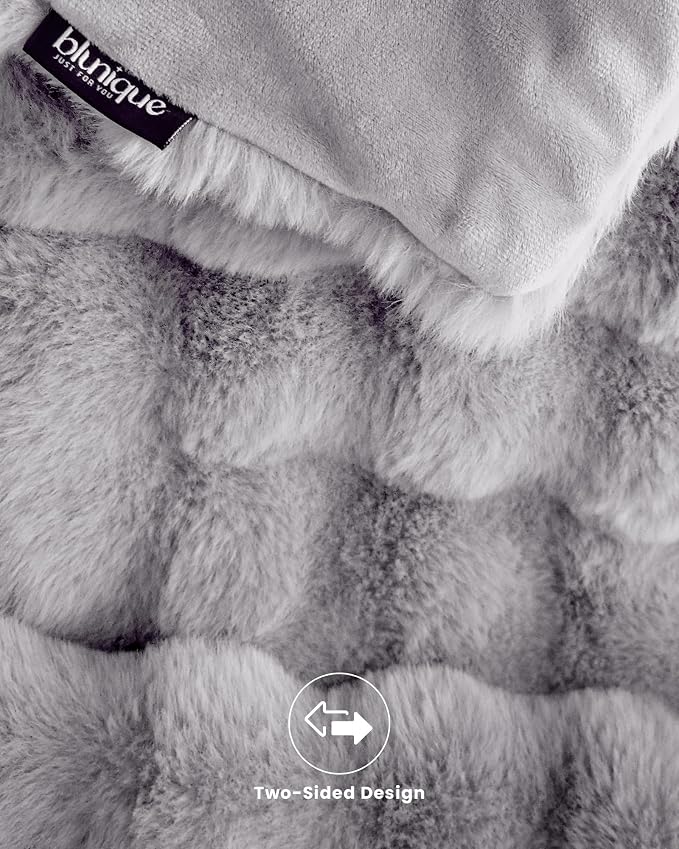 Ultra Soft Cozy Faux Fur Throw Blanket, Fuzzy Plush Thick Bubble Blanket - Image 8