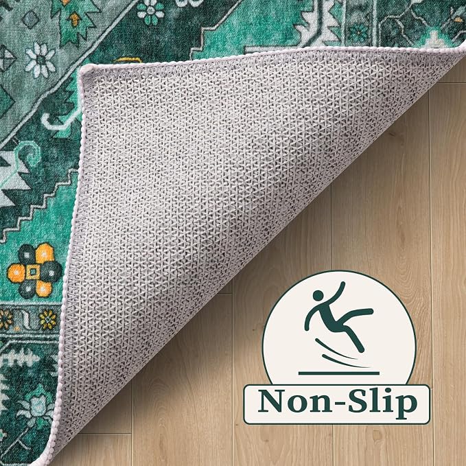 SERISSA Washable Rugs 6x9 Area Rugs, Large Non-Slip Boho Living Room Teal Rug - Image 4