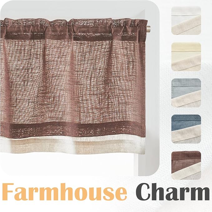 jinchan Linen Valance for Farmhouse Living Room Windows 16 Inch Slubbed Crossed - Image 4