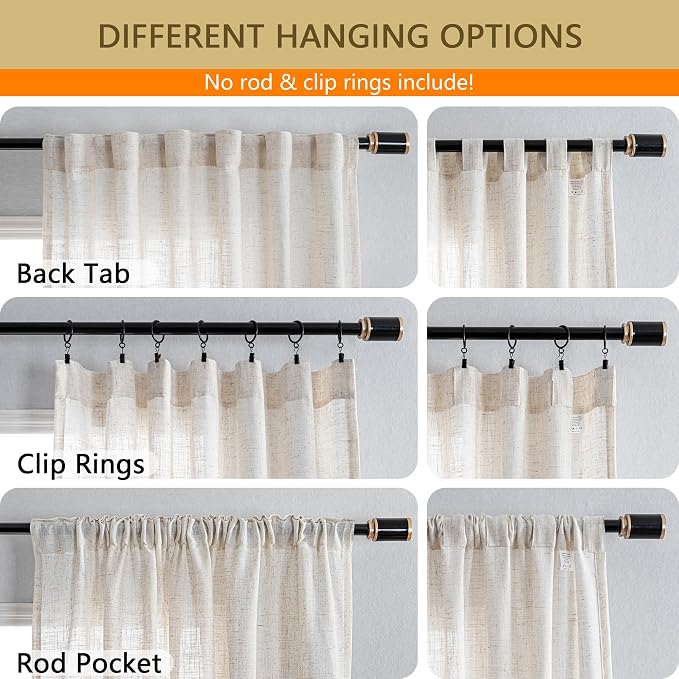 MYSKY HOME Country Curtains for Sliding Glass Door, Back Tab Semi Sheer Curtain - Image 2