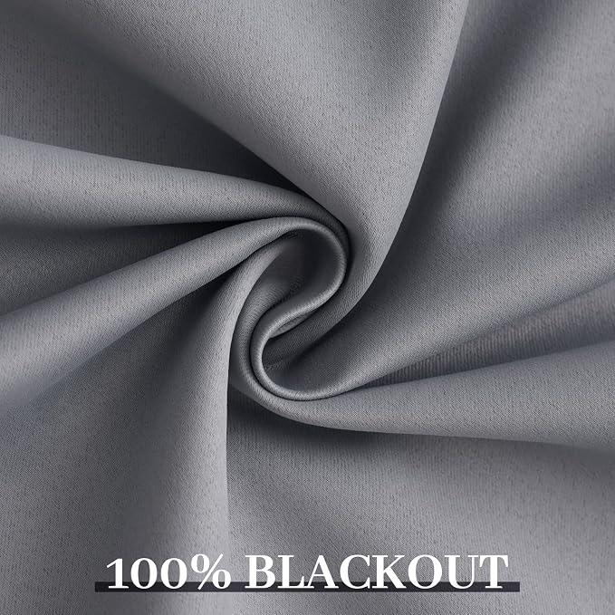 Yakamok Grey Room Darkening 100% Blackout Curtains Grommet Window Treatments - Image 6