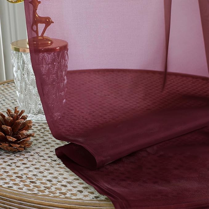 OWENIE Sheer Curtains 84 Inches Long 2 Panels Set, Burgundy Sheer Curtain - Image 6