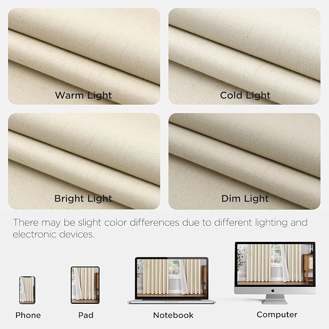Joydeco Pleated Curtains for Living Room Bedroom, Linen Drapes 90 inch Length 2 - Image 8