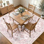 RELEANY Area Rugs Square 7ft Washable Non-Slip, Floral Vintage Distress Print by RELEANY