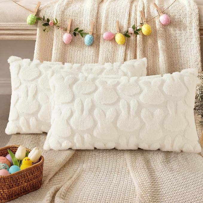 decorUhome Easter Bunny Pillow Covers 12x20 Inch Set of 2, Soft Plush Faux Wool - Image 8
