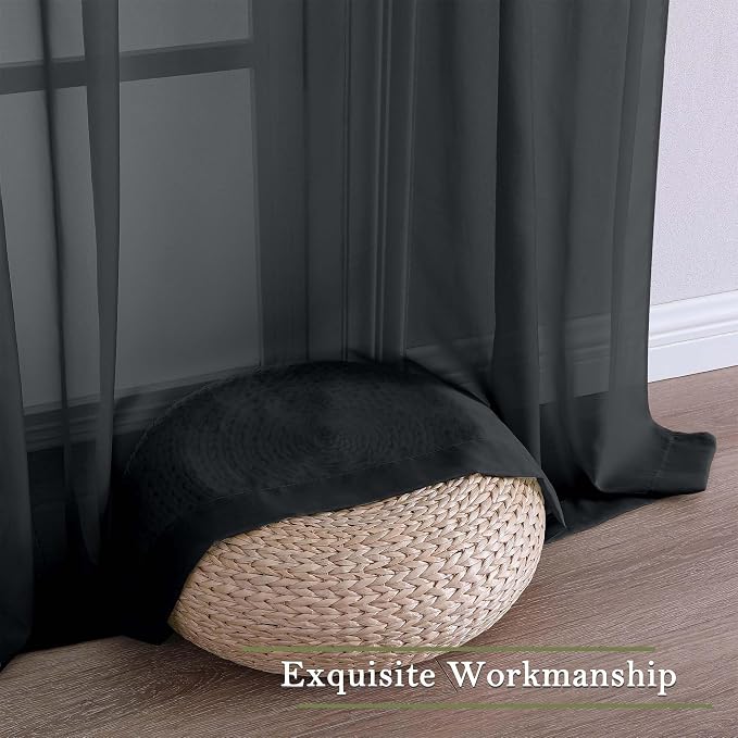 Lecloud Black Sheer Curtains 120 Inches Long 2 Panels, Balance Light & Privacy - Image 9