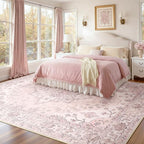 Area Rugs 8'x10' Washable Non-Slip, Floral Vintage Distress Print Pattern by RELEANY
