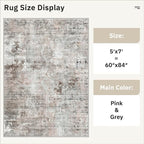 Abstract Rug 5x7 Machine Washable Area Indoor Pink Grey Low Pile Non-Slip - Image 5