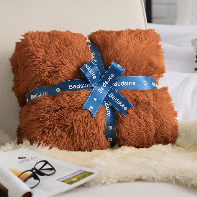Bedsure GentleSoft Fuzzy Sherpa Faux Fur Twin Blanket Burnt Orange Cozy Gifts - Image 4