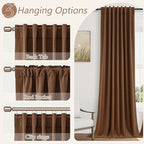 Guken Caramel Brown 100% Blackout Linen Curtains 102 Inch Length 2 Panels Set - Image 6