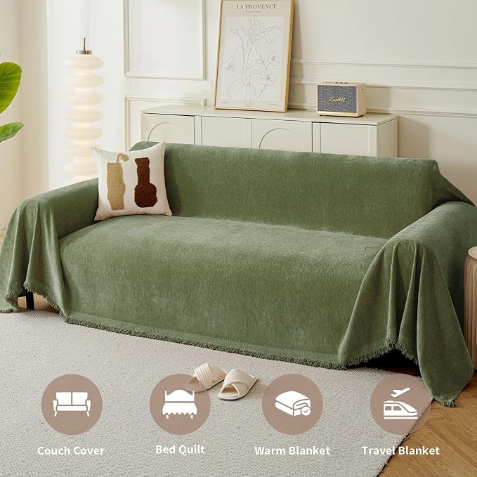 Couch Cover for Dogs, Boho Sofa Covers for 2 Cushion Couch, Chenille Sofa - Image 4