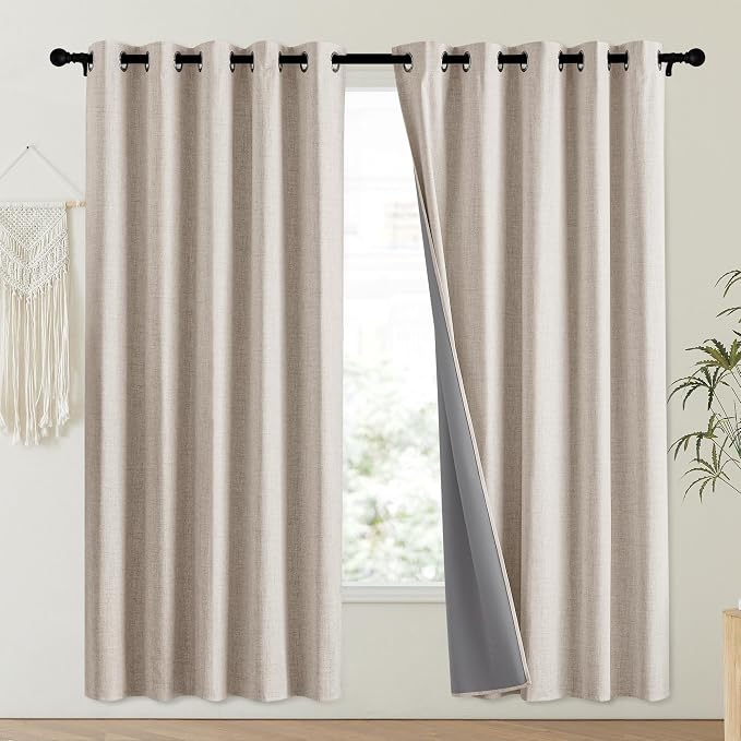 NICETOWN Oatmeal Vintage Open Linen Weave Flax Thermal Curtains, 100% Blackout - Image 2