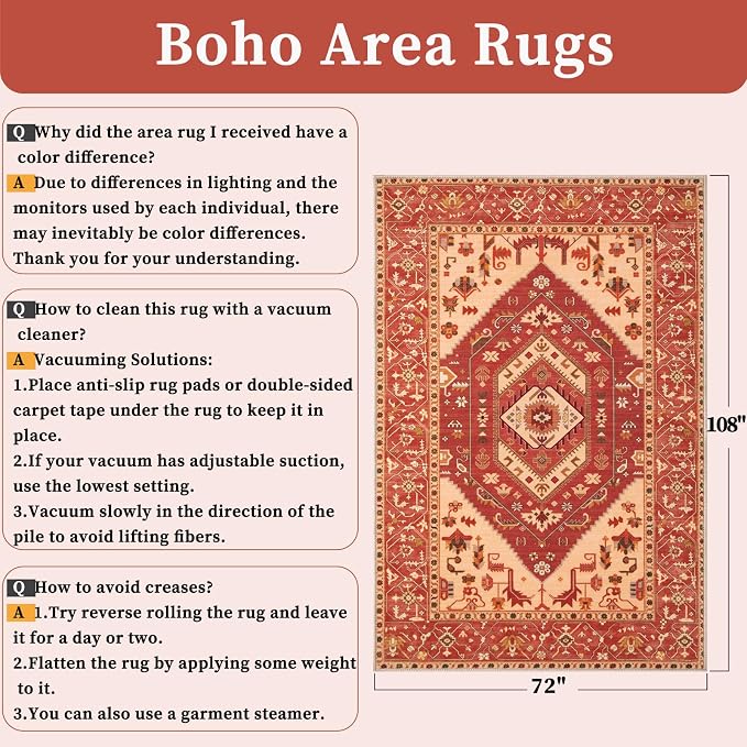 SERISSA 6x9 Area Rugs for Living Room, Large Washable Non-Slip Boho Rug - Image 2
