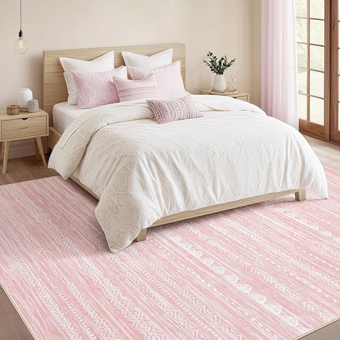 Nakagishi Pink Rugs for Bedroom Girls: 6x9 Washable Boho Large Neutral Cute - Image 4