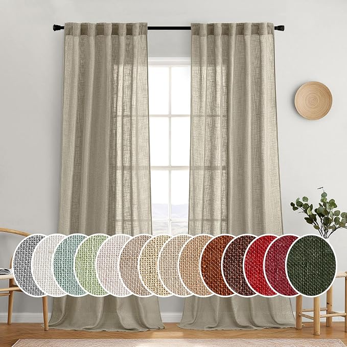 MIULEE Oatmeal Linen Curtains 96 Inches Long 2 Panels by MIULEE