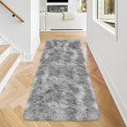 Super Soft Fluffy Living Room Area Rug 2x5 ft Tie-Dyed Light Grey Shaggy Furry - Image 2