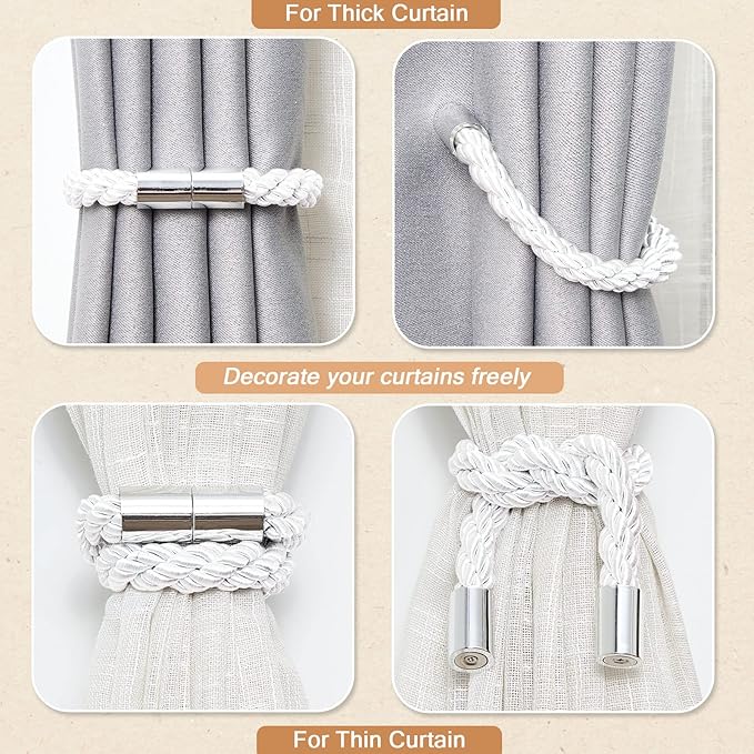 NICEEC 4 Pack Strong Magnetic Curtain Tiebacks Modern Simple Style Drape Tie - Image 6