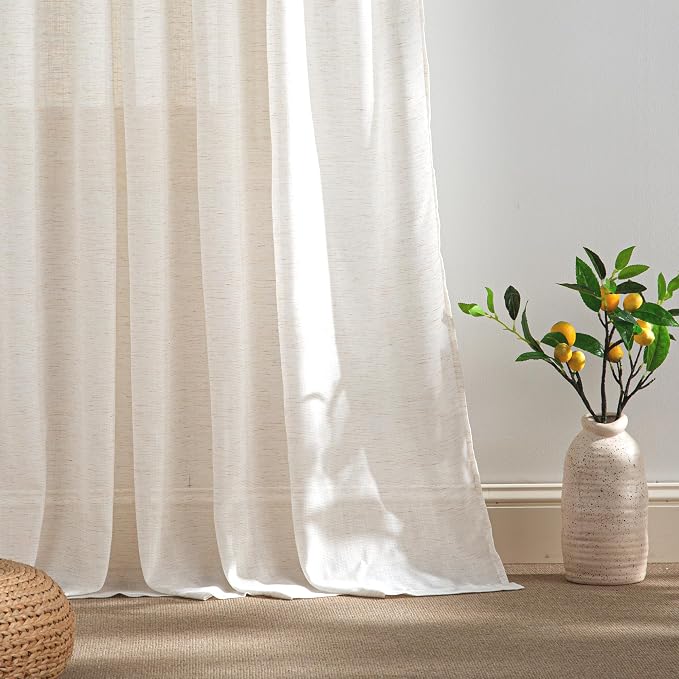 RYB HOME Ivory Sheer Curtains for Living Room, Linen Blend Filter Sunlight - Image 5