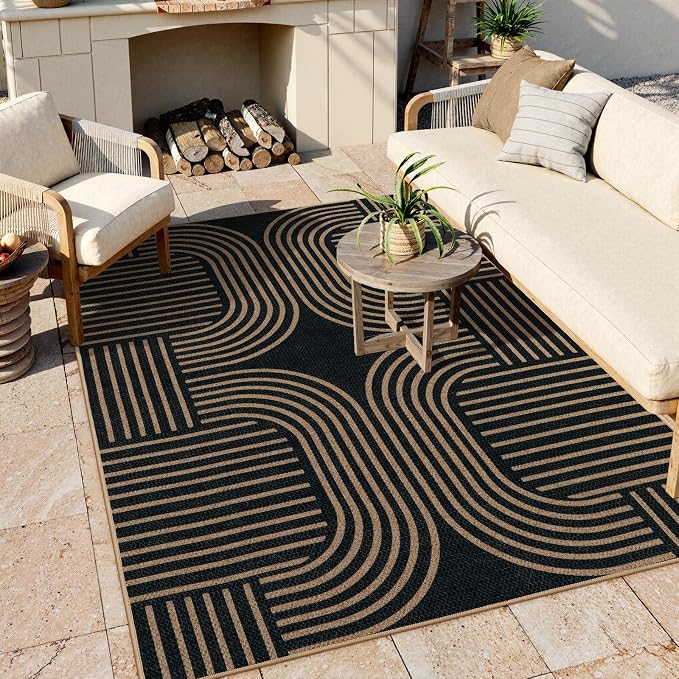 Lahome Enfys Modern Geometric Outdoor Easy Jute Rug, 5x7 Patio Living Room Rug by Lahome