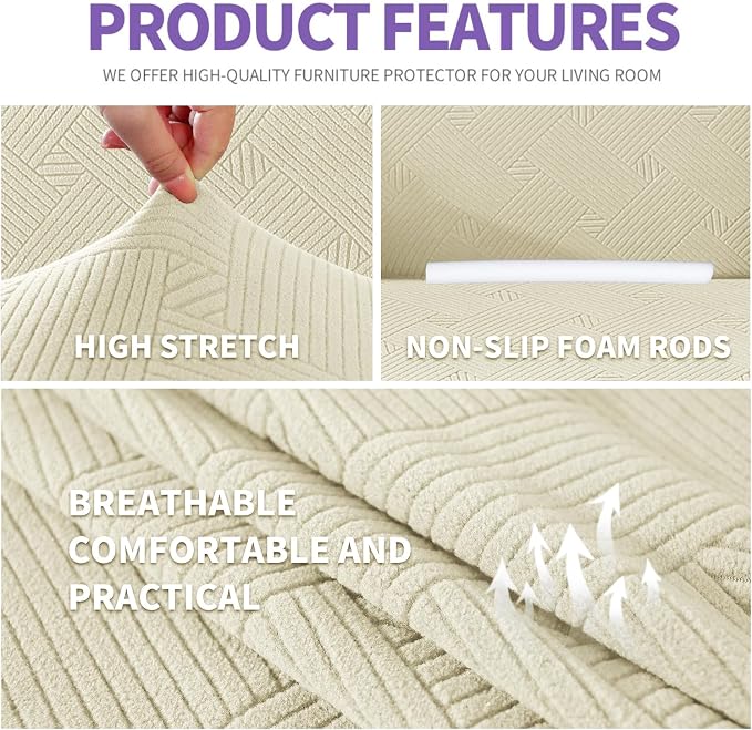 ZNSAYOTX Super Stretch Couch Cover, New Striped Sofa Covers Fitted Slipcovers - Image 4