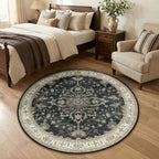 Area Rugs Round 4ft Washable Non-Slip, Floral Vintage Distress Print Pattern - Image 2