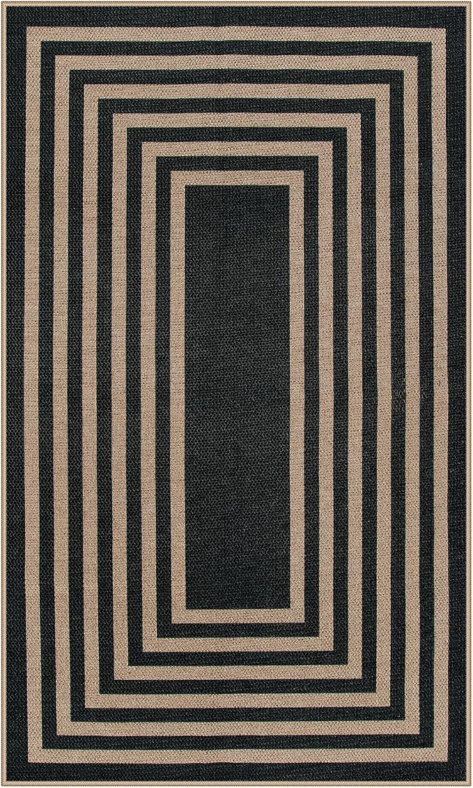 Lahome Enfys Modern Geometric Easy Jute Outdoor Rug, 3x5 Black Indoor Outdoor - Image 8