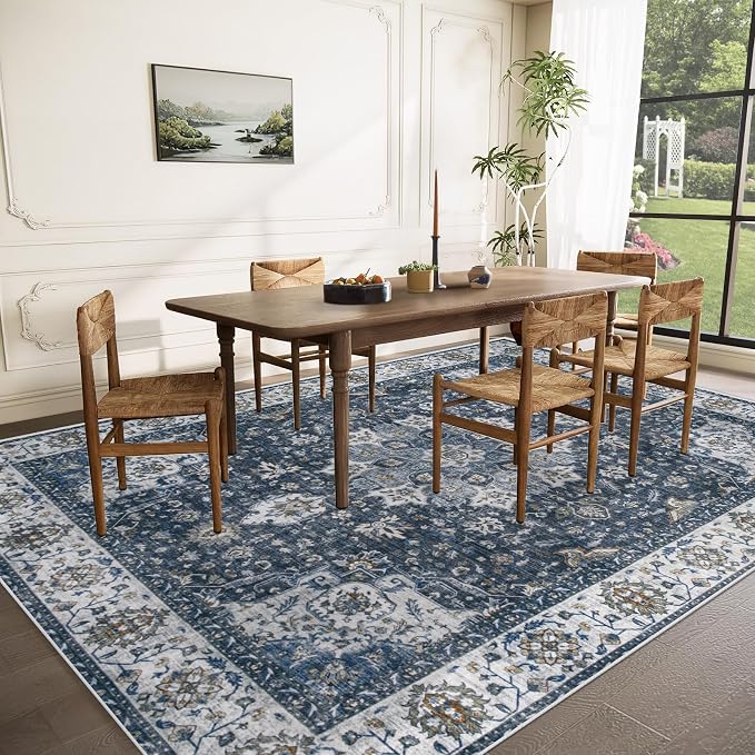 Area Rug 9x12 Washable Rug, Vintage Boho Medallion Rugs Non-Slip Soft Low Pile - Image 3