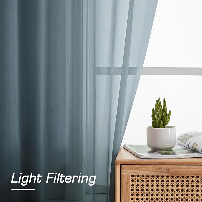 OWENIE Sheer Curtains, 63 inch Length Set of 2, Rod Pocket Light Weight Voile - Image 3