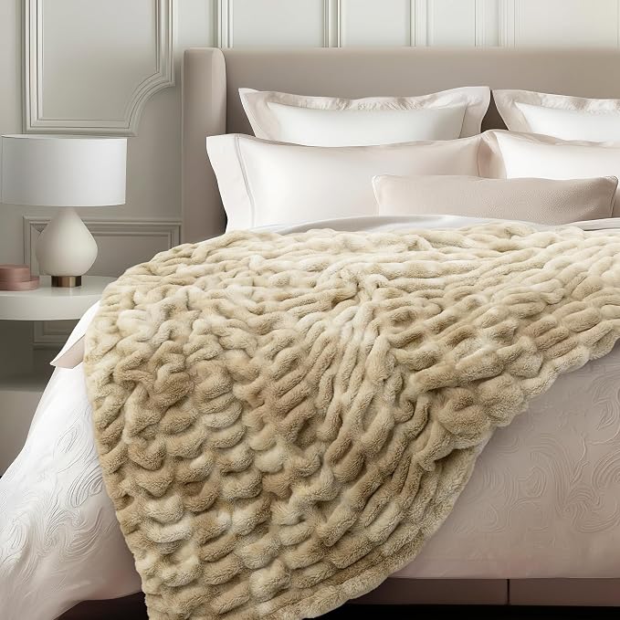 Ultra Soft Cozy Faux Fur Throw Blanket, Fuzzy Plush Thick Bubble Blanket - Image 6